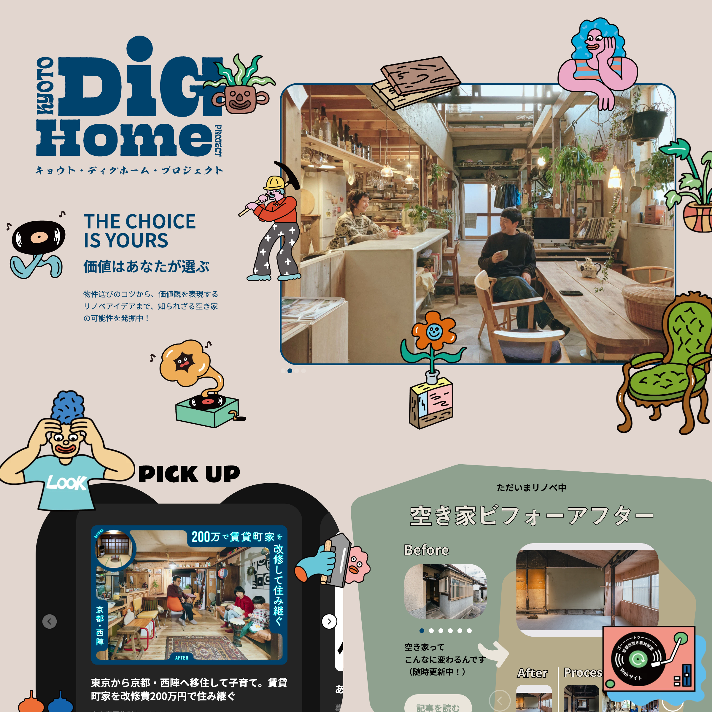 Kyoto Dig Home Projectのパソコンで見たファーストビューの画像